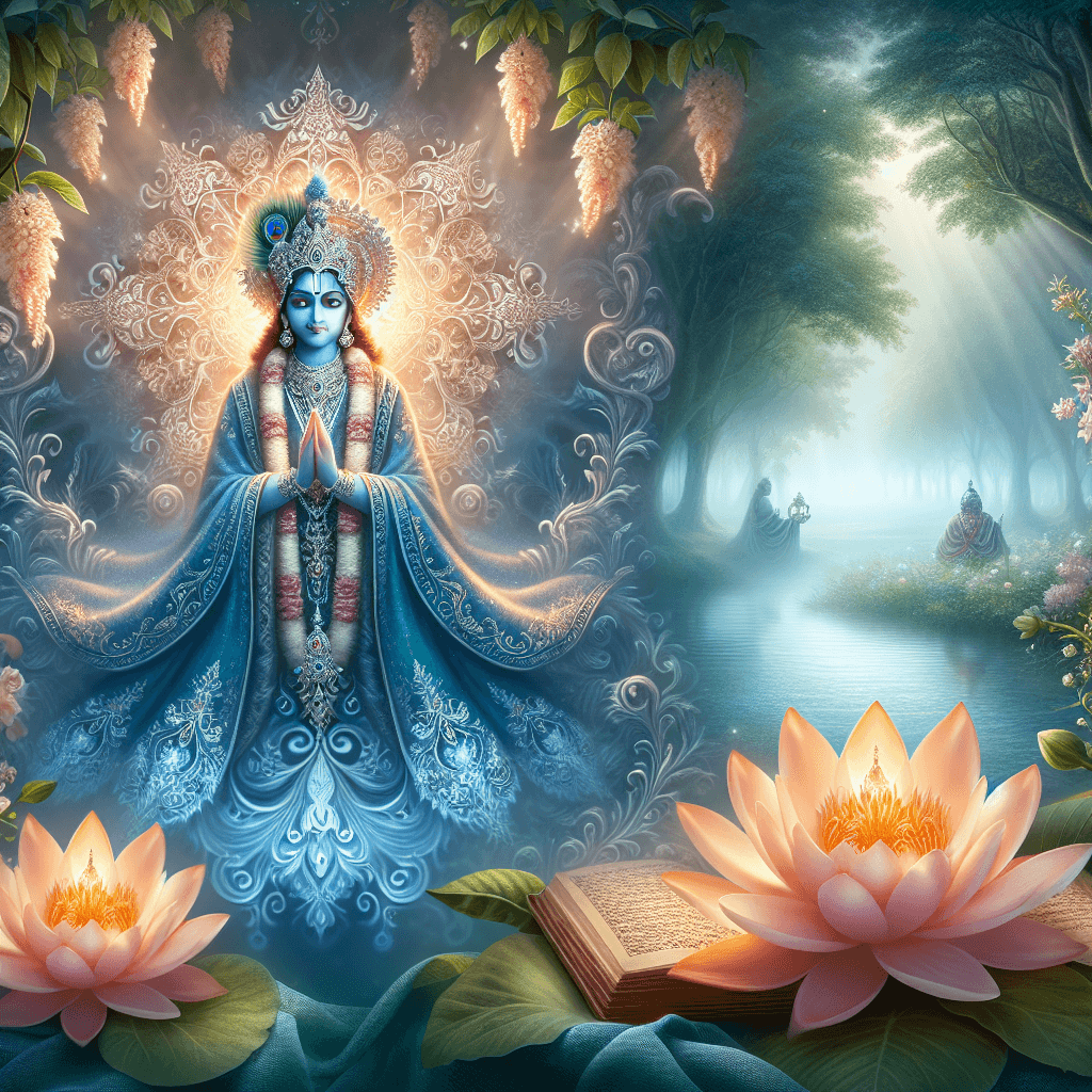 Banner image depicting a divine figure in a serene garden, symbolizing inner peace and wisdom.