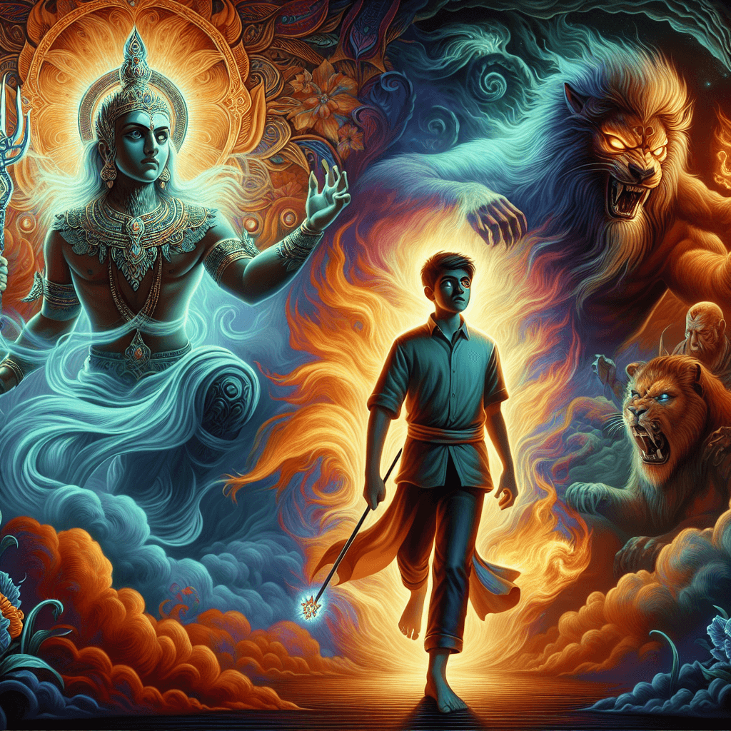 Depiction of Prahlada praying with devotion.